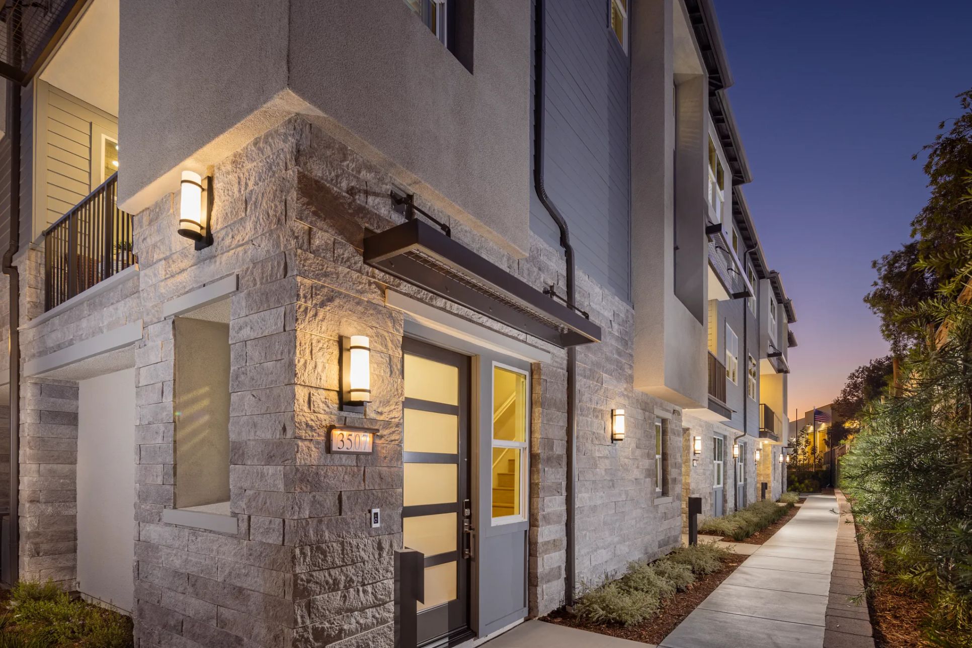 exterior of townhome building