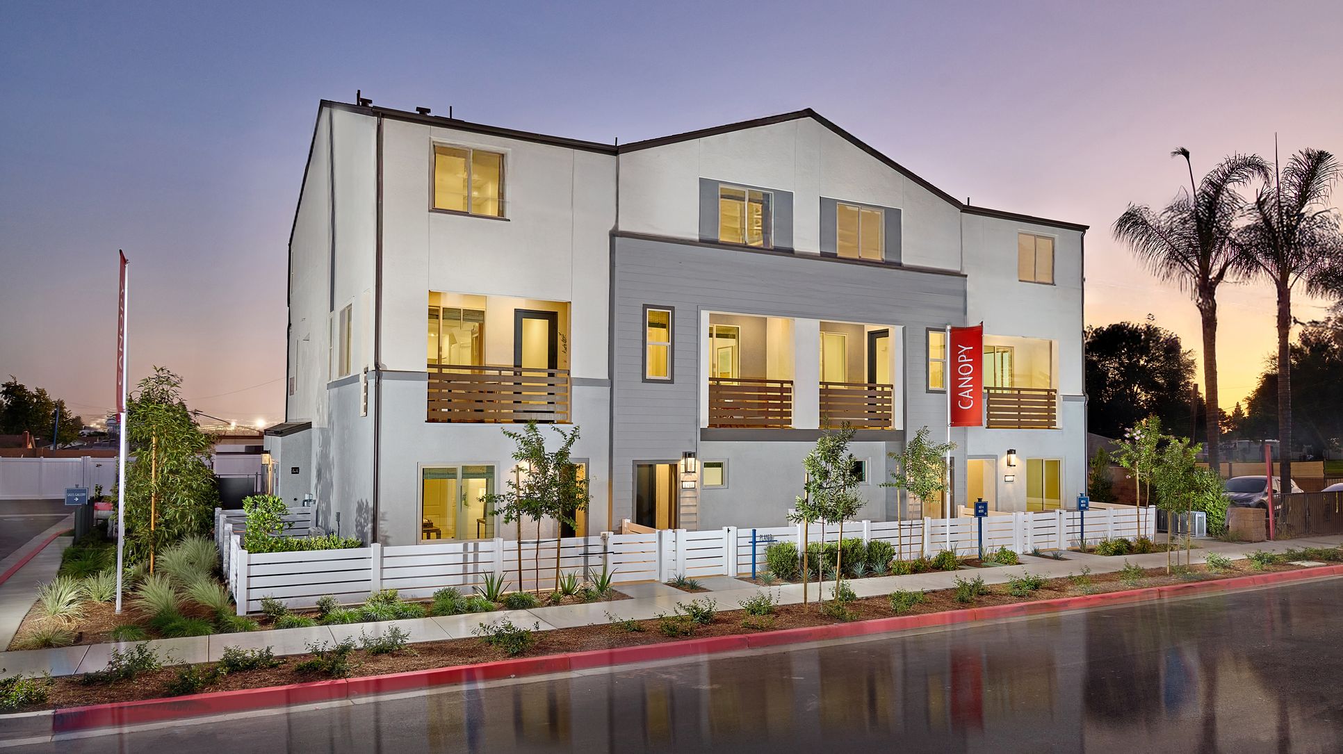 Canopy Street Scene - Twilight - Model Photography 1300x730 Risewell Homes