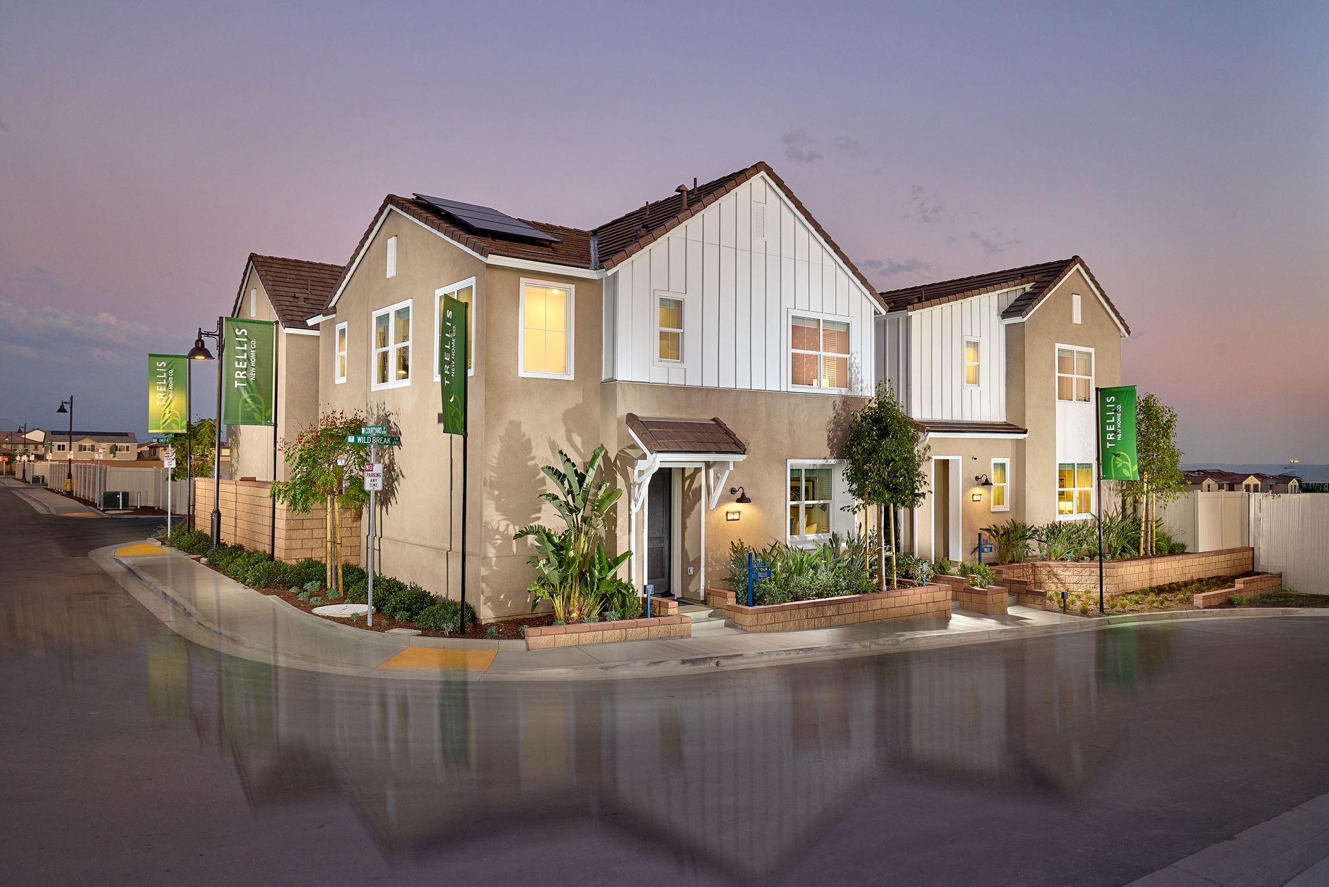 Trellis - Plan 3 - Front Exterior Dusk - Model Photography - Risewell Homes