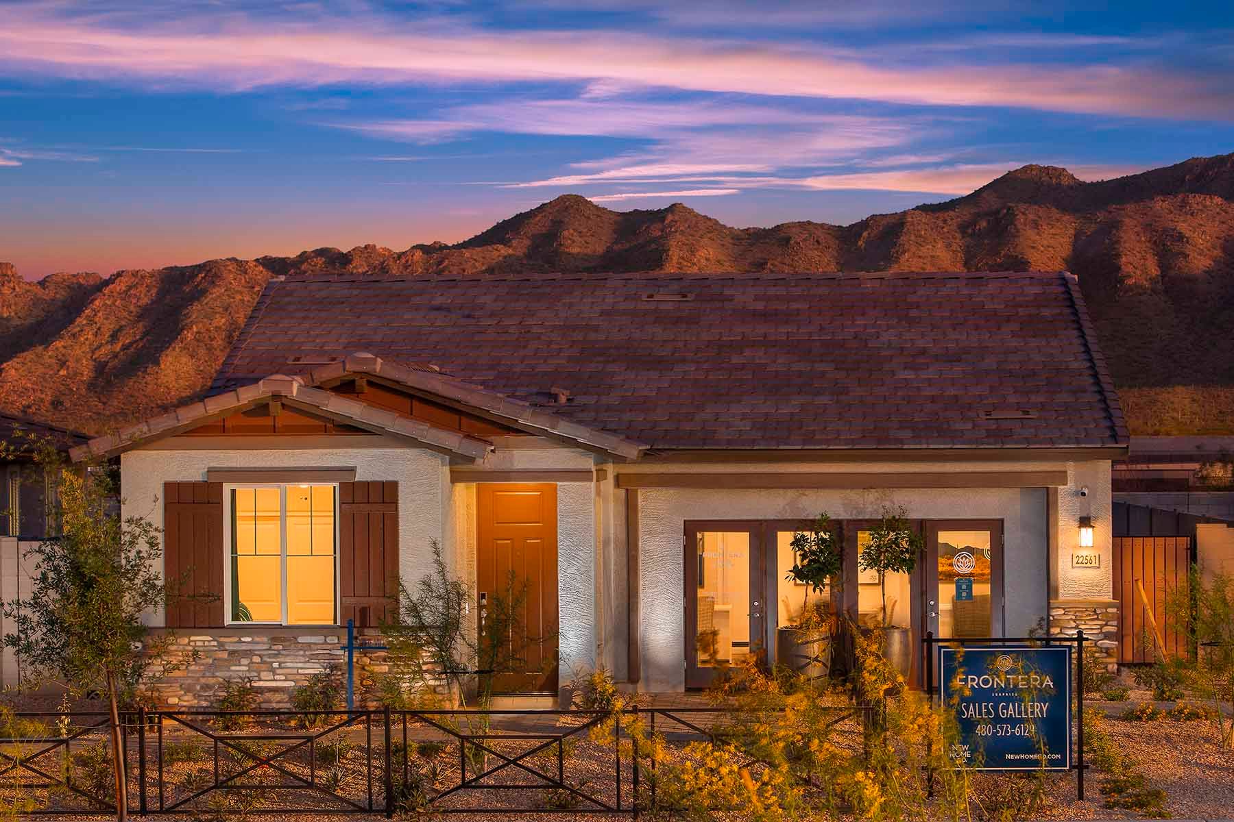 The Villas Collection at Frontera - Plan 3502 - Nighttime Front exterior - Model Photography