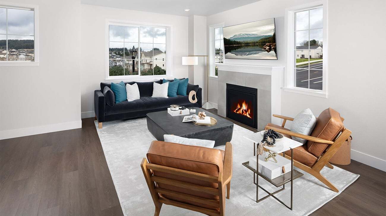 The Rows at Axiom - Homesite 12 - Belmont - Living Room Fireplace - Homesite Photography
