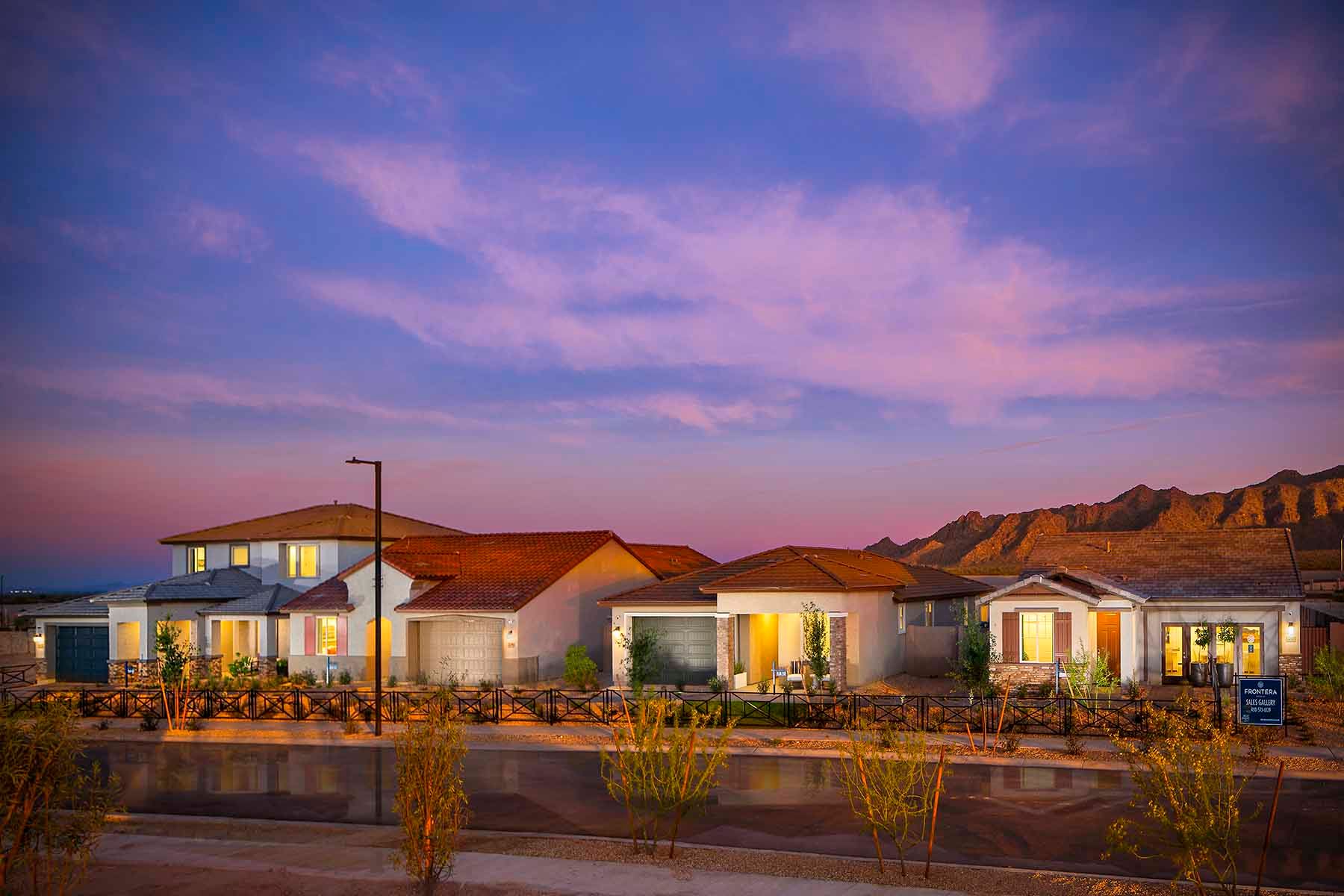 The Villas Collection at Frontera - Plan 3502 - Nighttime Front exterior - Model Photography