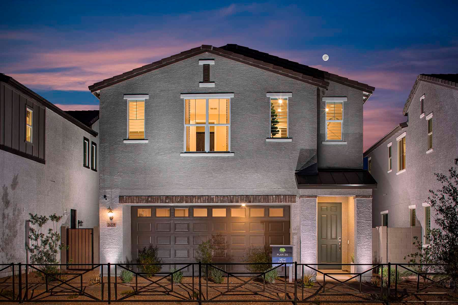 Aster at Union Park - Plan 2 - Nighttime Front Exterior - Model Photography - 1800x1200