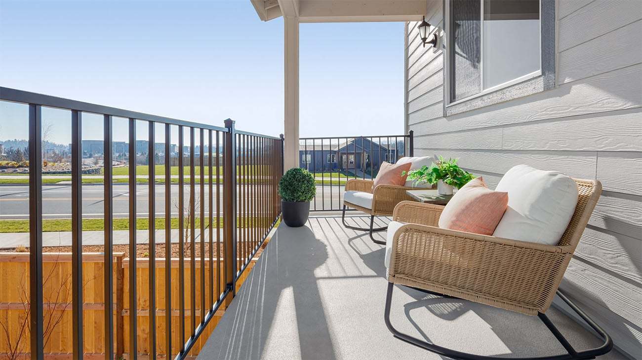 Townes at Vineyard Rhone Model - Balcony - Model Photography:Balcony Overlooking Yard at Rhone, Townes at Vineyard