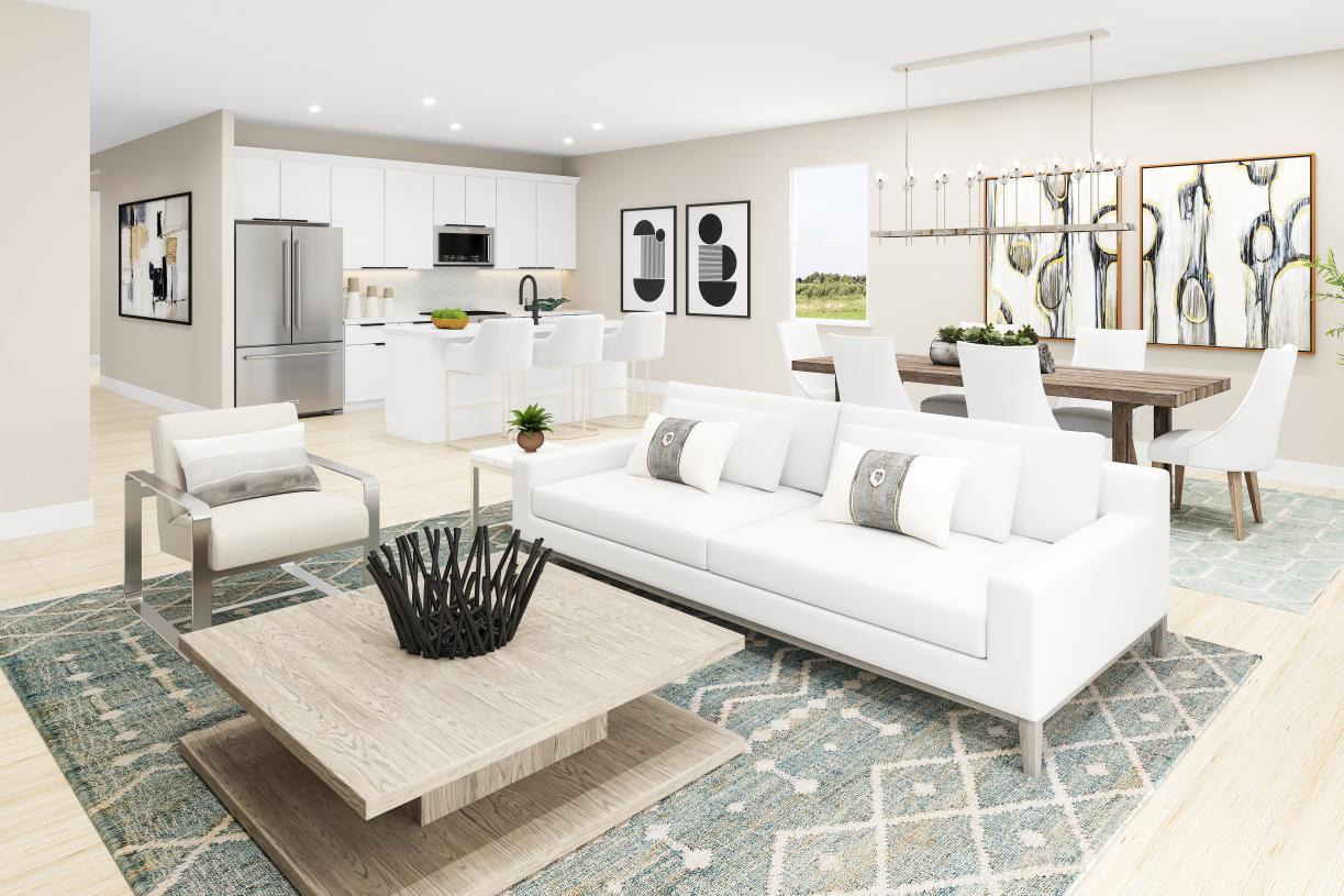 Elevation Image:Open-concept great room with spacious casual dining area and kitchen