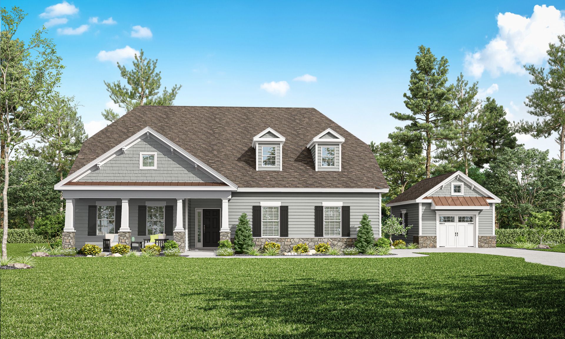 PE-Hancock-2-Story-Craftsman-Detached-Garage-updated:The Pinnacle Estates Hancock Model 2-story Craftsman Elevation with Detached Garage