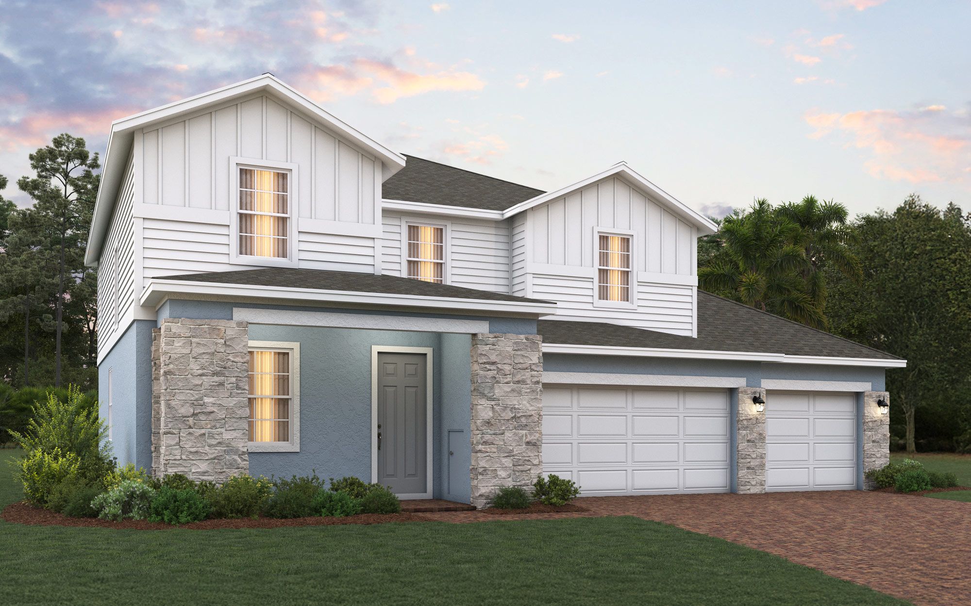 Lopez 3-Car elevation 3 shown with optional ston:Lopez 3-Car elevation 3 shown with optional ston