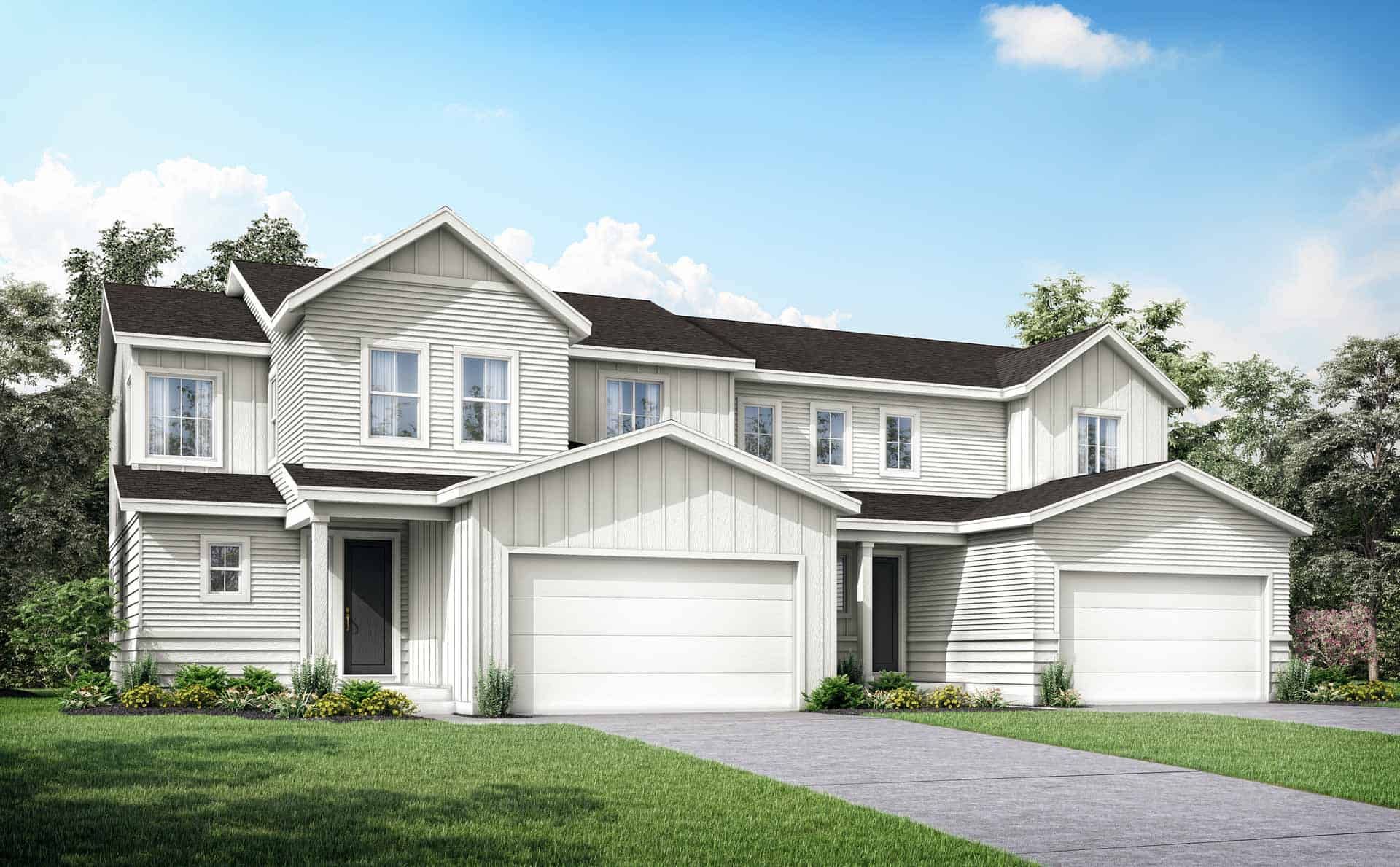 Plan 3514 A | Plan 3415 A:Modern Farmhouse Style Exterior (A) - Right Side of Duplex