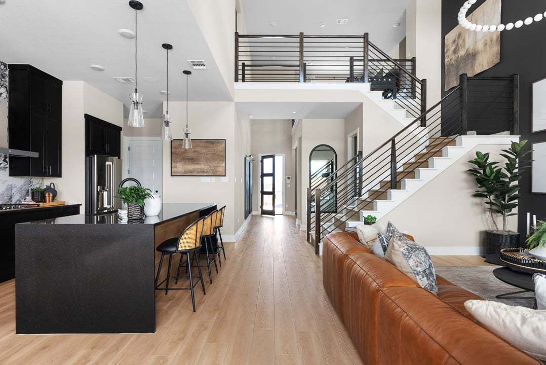 Highcrest Meadow West Model Home:Open-concept design with vaulted ceilings