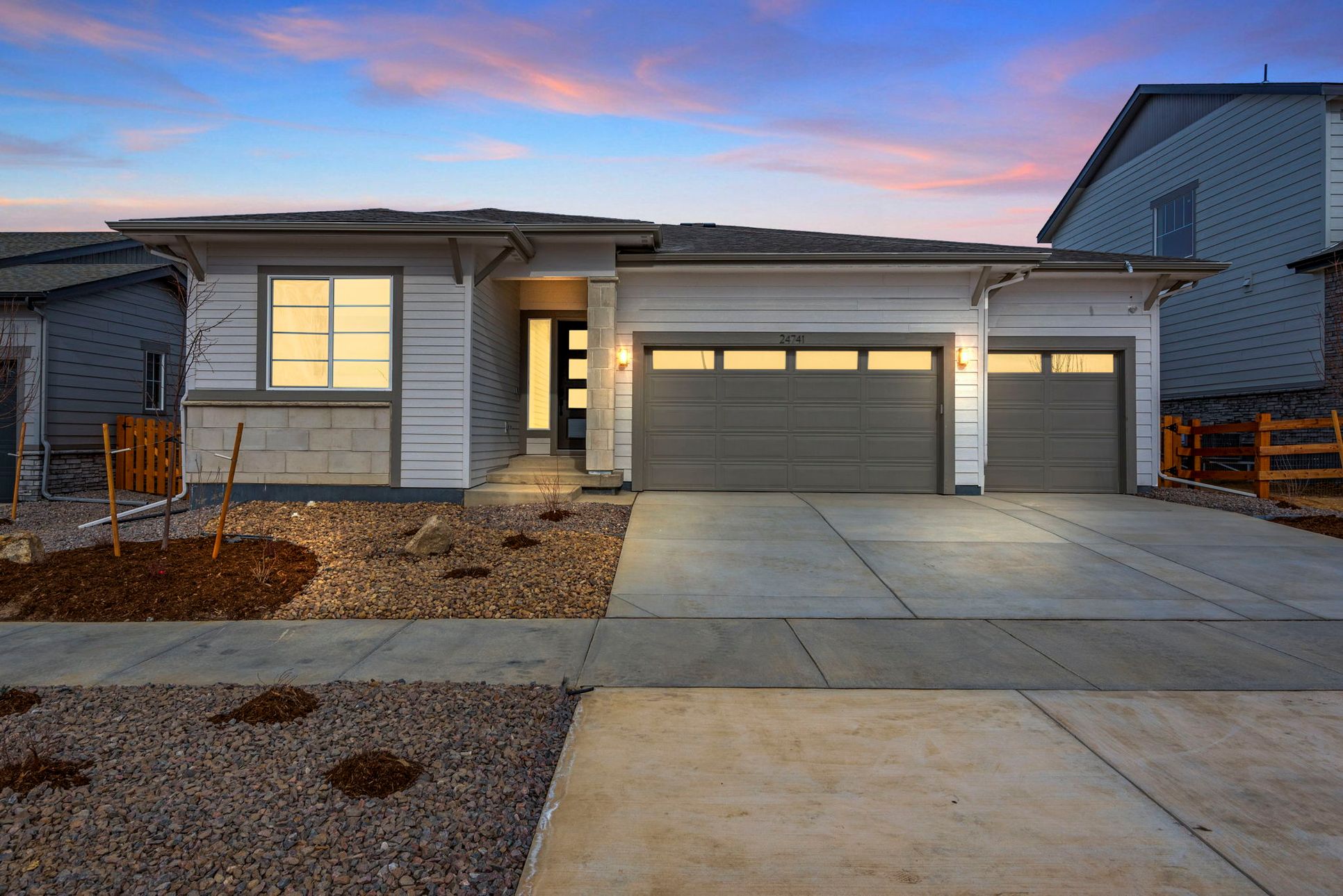 24741 E 33rd Drive:Modern Prairie style front exterior