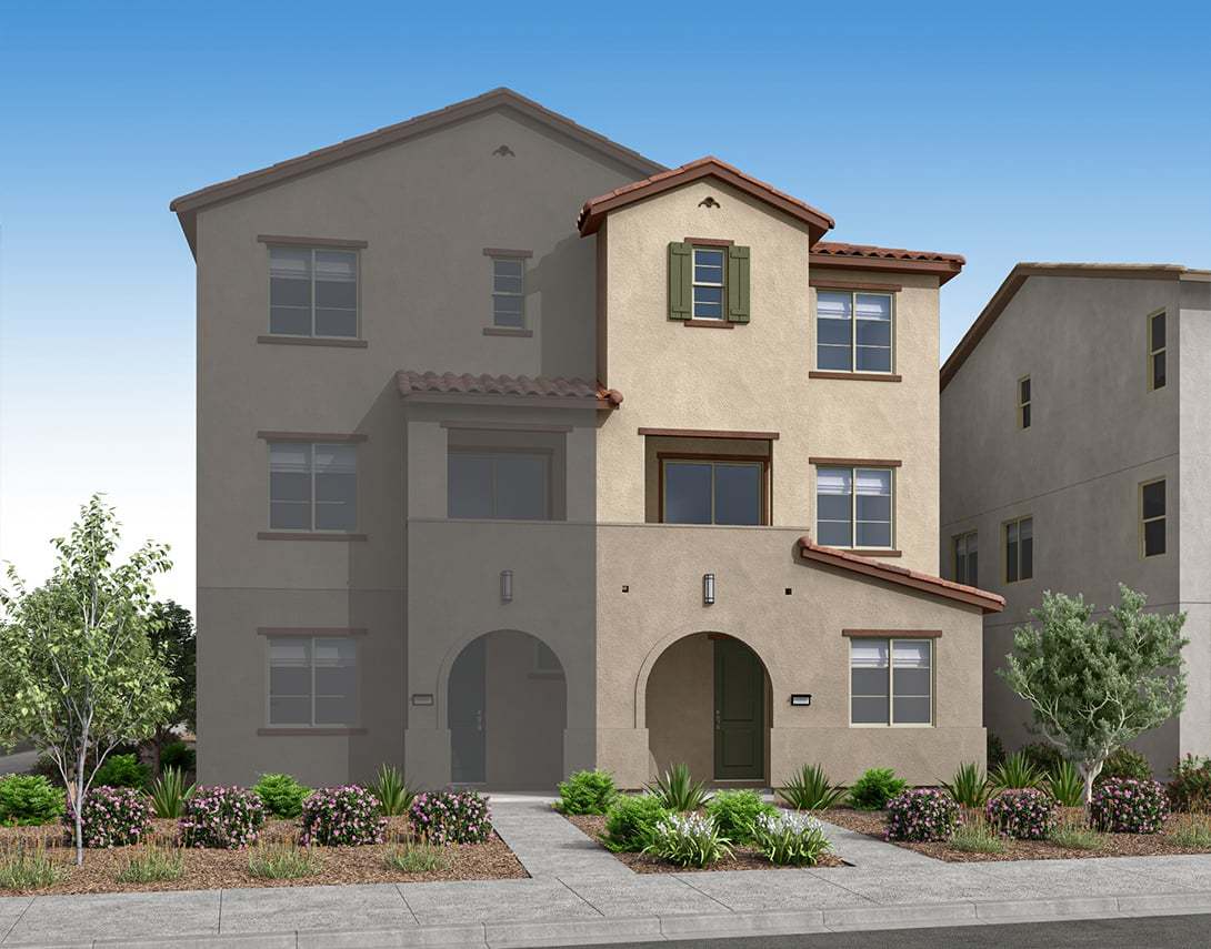 Wyatt at Bedford Plan 2 and 3 Exterior Style A:Transitional Spanish Rendering