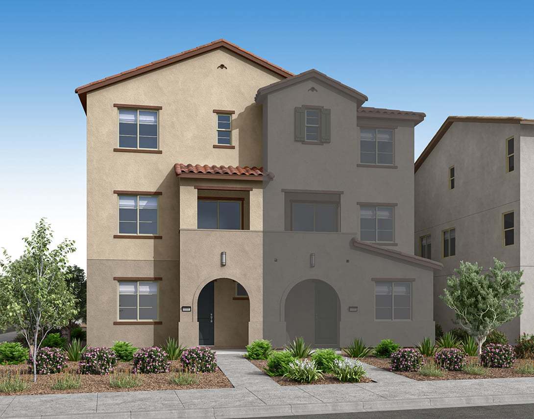 Wyatt at Bedford Plan 2 and 3 Exterior Style A:Transitional Spanish Rendering