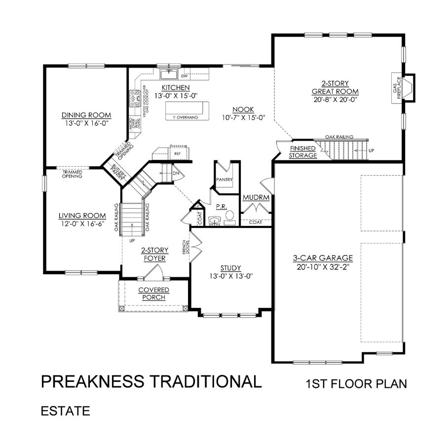 Floor Plan:Preakness Traditional Estate Series- 1st Floor Side-Entry