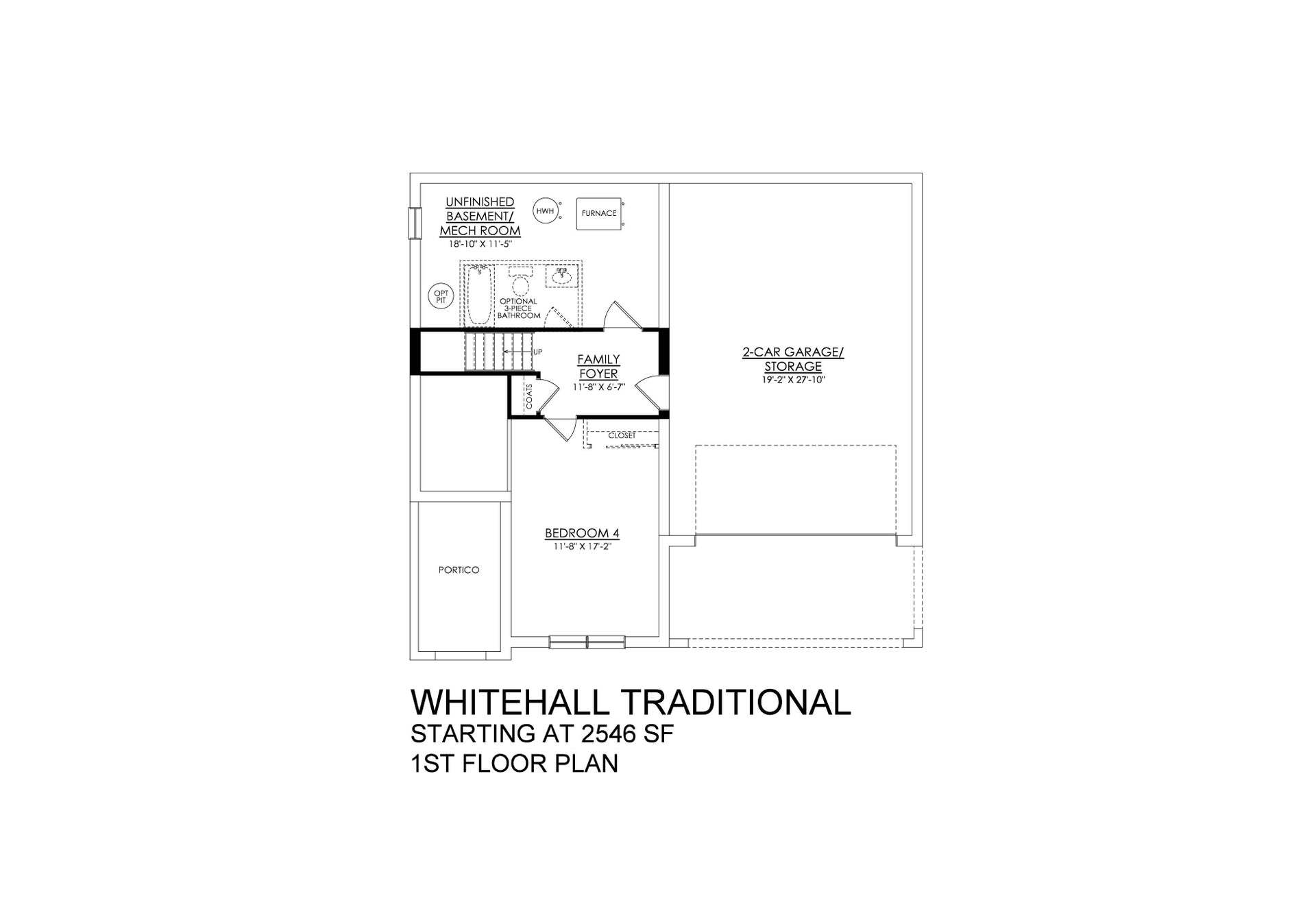 Floor Plan:Whitehall Traditional - 1st Floor Plan with 4th Bedroom