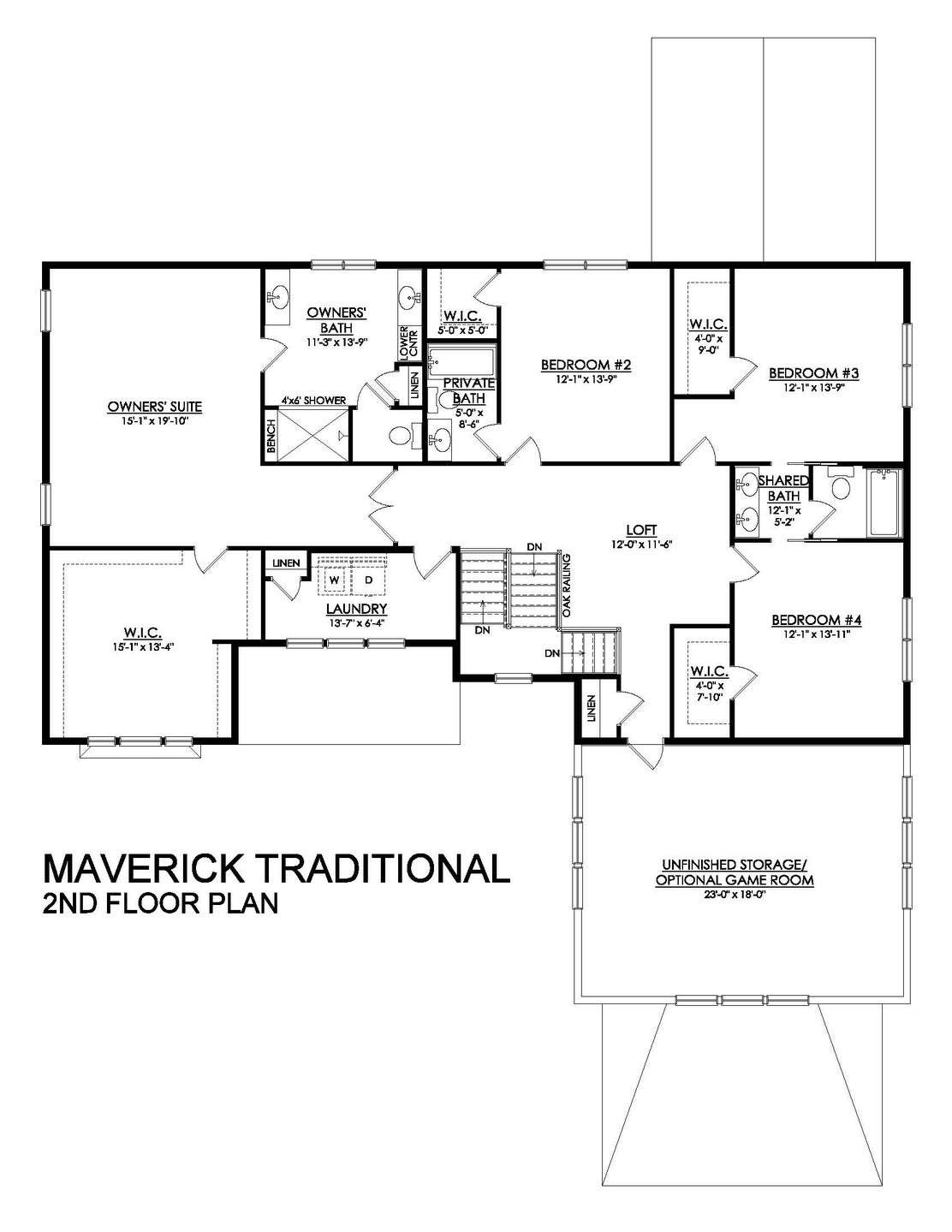 Floor Plan:Maverick Traditional Estate Series- 2nd Floor Side-Entry