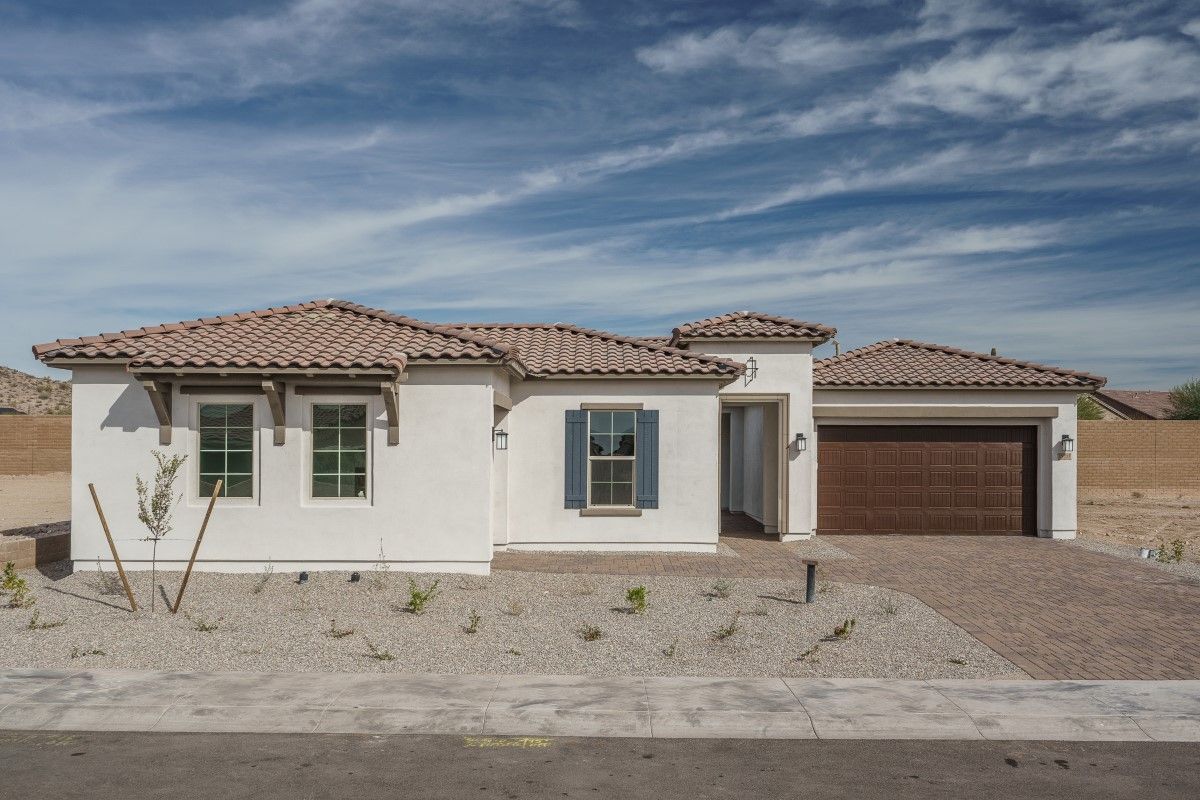 Harmony at Montecito in Estrella - Orion Floor Plan - Monterey Elevation Front Exterior:orion monterey elevation floor plan new homes for sale harmony at montecito in estrella goodyear az william ryan
