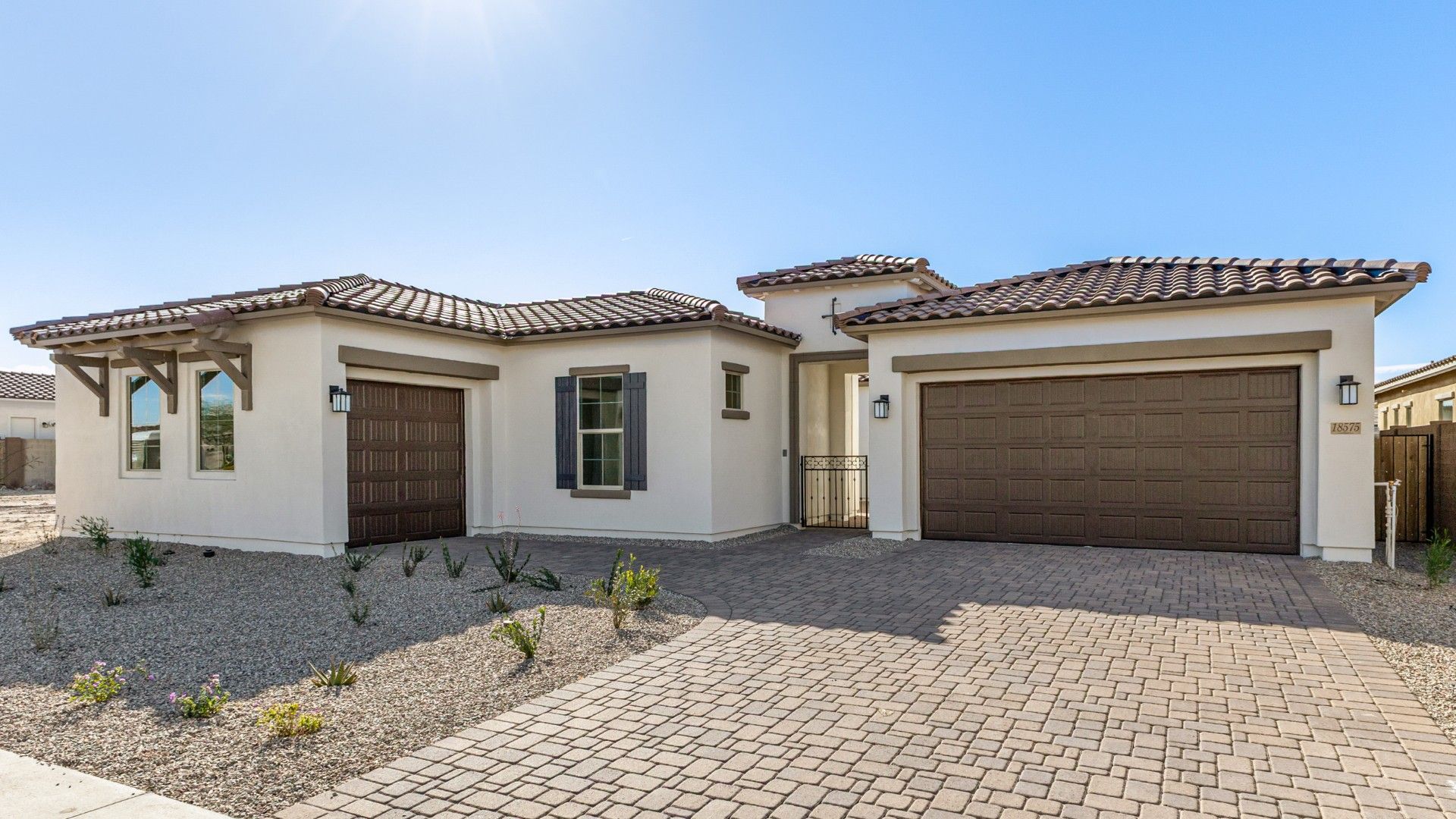 Harmony at Montecito in Estrella - Orion Floor Plan - Front Exterior:orion floor plan new homes for sale harmony at montecito in estrella goodyear az william ryan