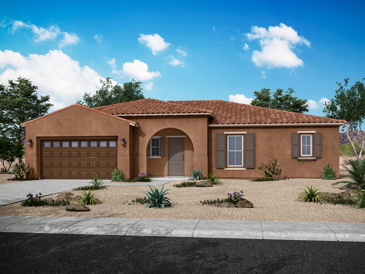 The Vela at Harmony - Spanish Elevation:spanish exterior elevation Vela floor plan at Harmony at Montecito in Estrella by William Ryan Homes