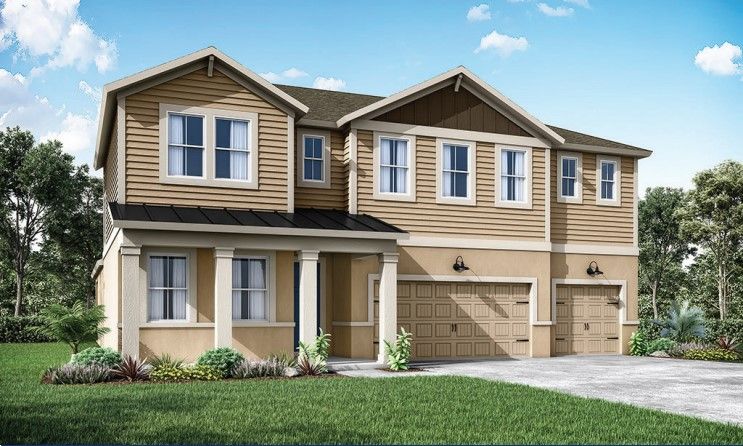 Sebastian - Farmhouse Elevation - New Home Plan at River Pointe:Sebastian new home plan farmhouse exterior elevation at River Pointe by William Ryan Homes Tampa