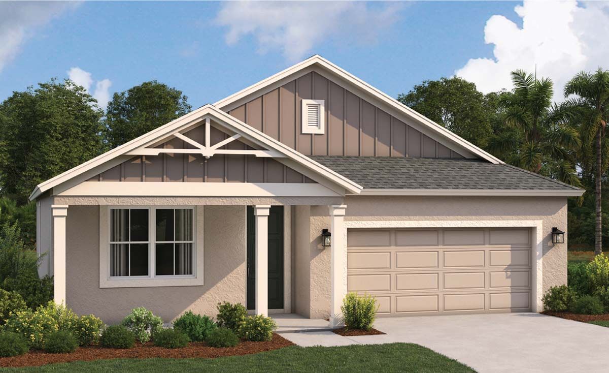 The Solana New Home Plan - Farmhouse Elevation:Solana new construction home plan farmhouse elevation front view by William Ryan Homes Tampa