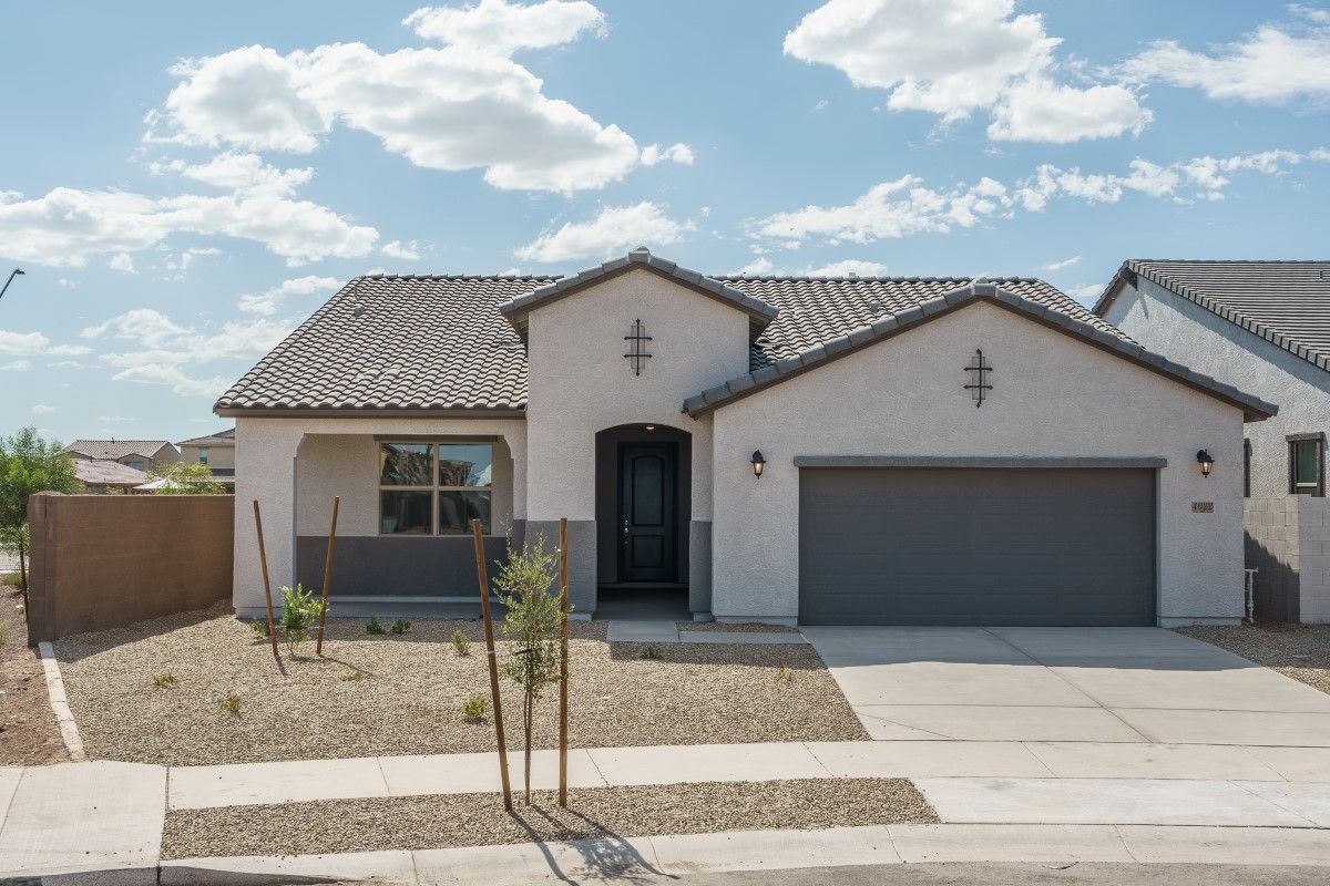 The Grove at El Cidro - Cypress Floor Plan - Front Exterior:cypress floor plan new homes for sale the grove at el cidro goodyear az william ryan